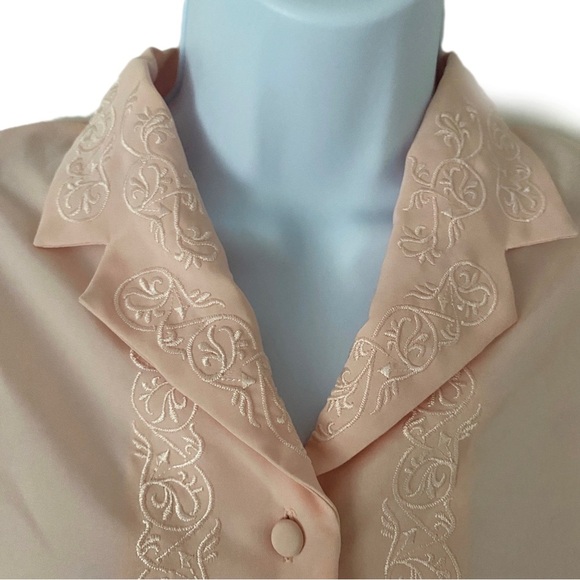 Vintage Yves St. Clair Peach Embroidered Button-Up Blouse w Shoulder Pads Sz 8 - Picture 3 of 6